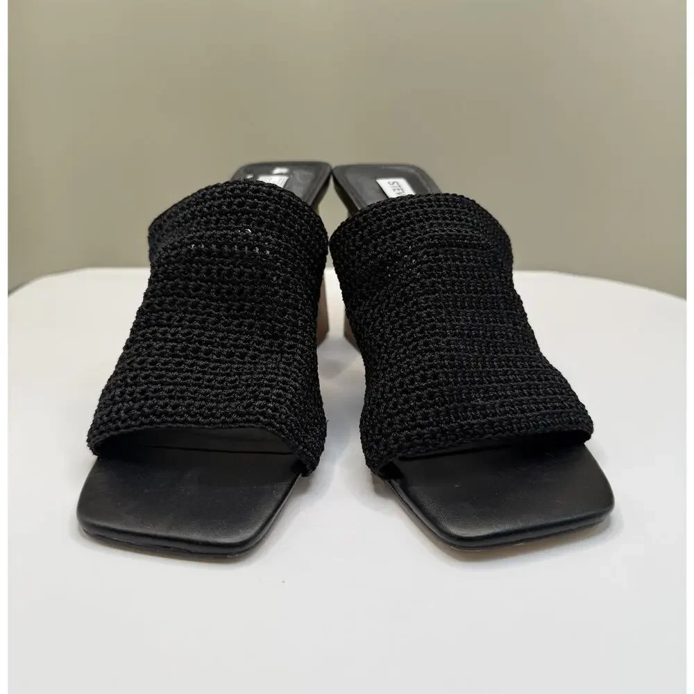 Steve Madden Realize Black Slide Sandal with Block Heel Sz 9